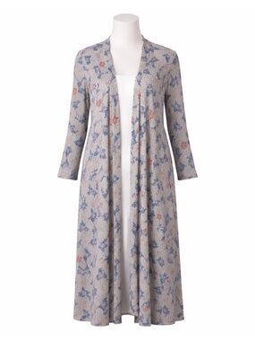 Size L LuLaRoe Sarah Cardigan Open Front Long Duster Gray Blue Red